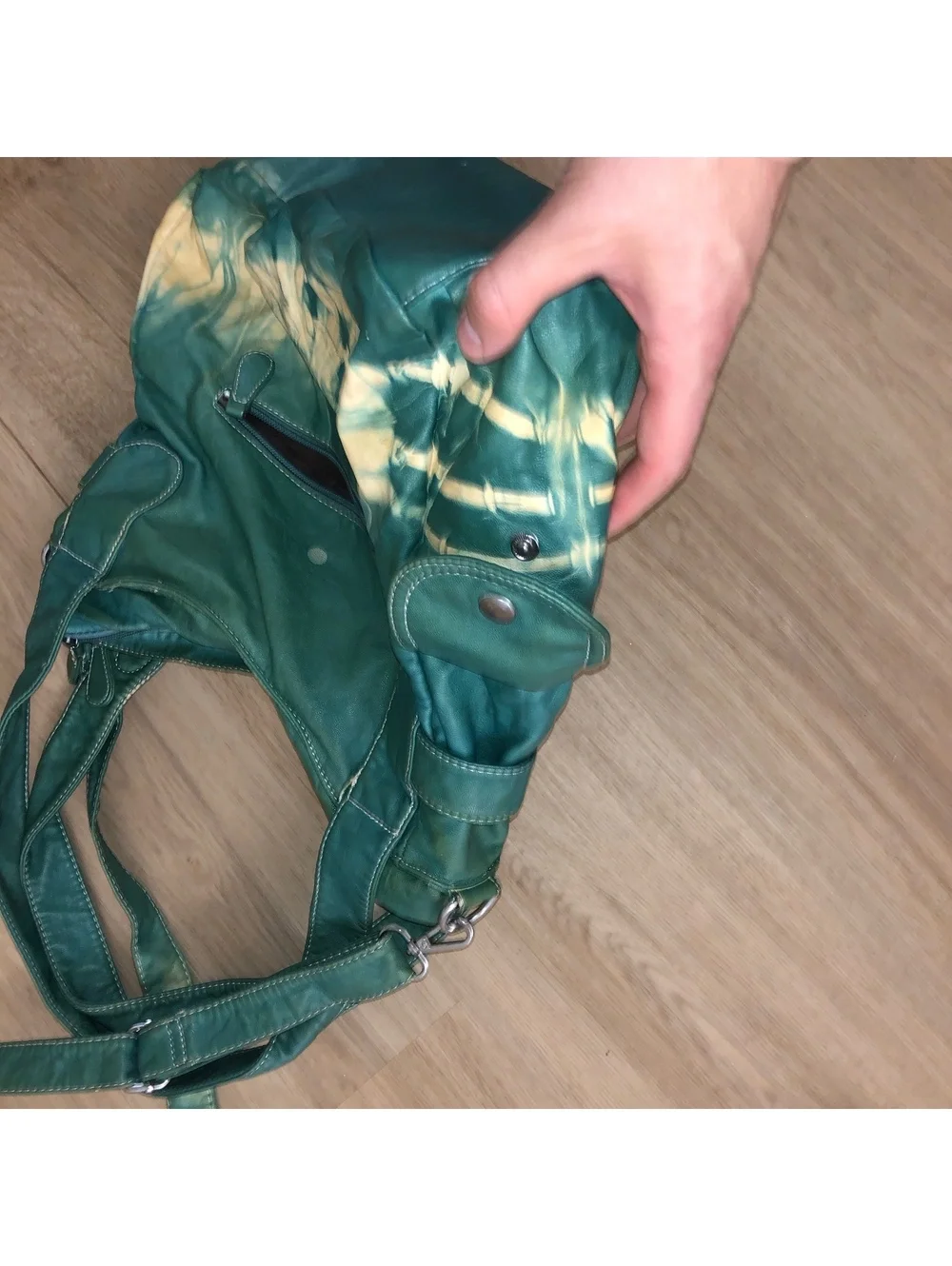 ANGEL KISS GREEN TIE DYE SOFT VEGAN LEATHER HOBO CROSSBODY SHOULDER PURSE BAG